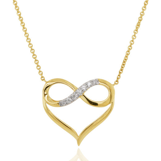 9ct Gold 0.03ct Diamond Infinity Heart Necklace