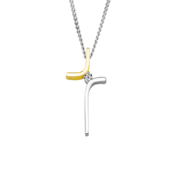 9ct Two Tone Gold Diamond Cross Necklace