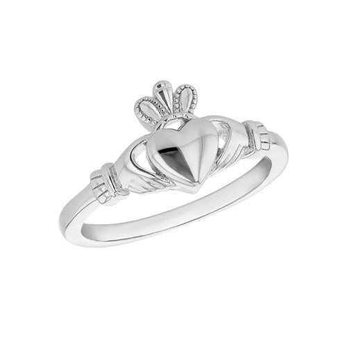 Sterling Silver Rhodium Plated Small Claddagh Ring