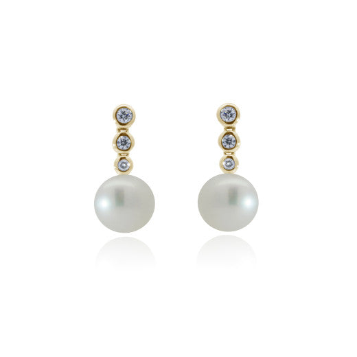 9ct Gold 0.09ct Diamond Culture Pearl Drop Earrings