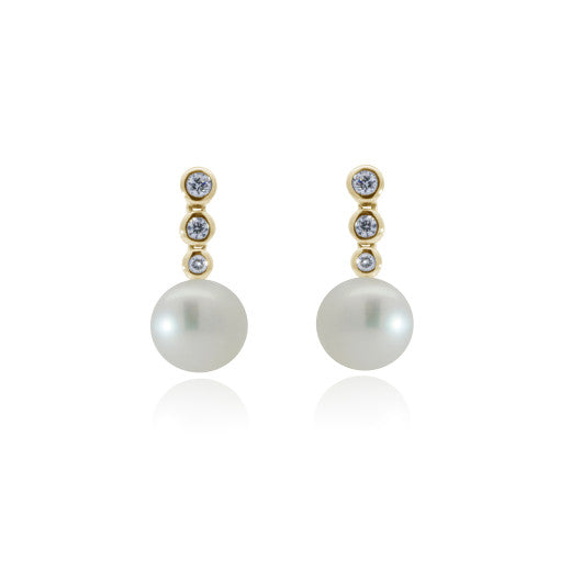 9ct Gold Diamond Culture Pearl Drop Earrings