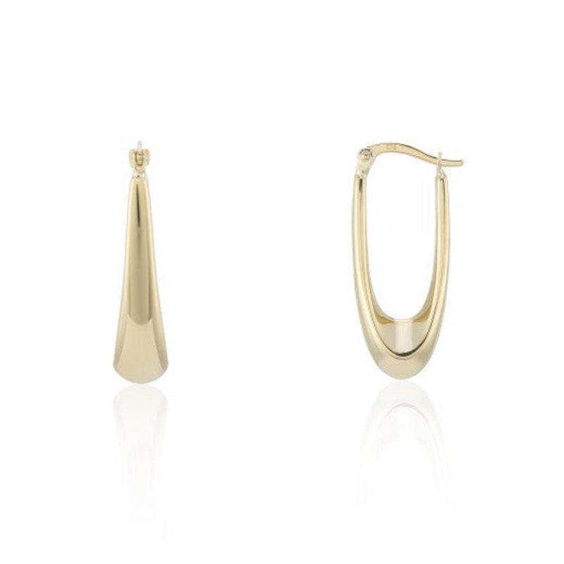 9ct Gold Long Tapered Drop Hoop Earrings