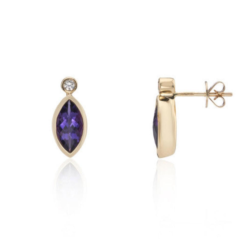 9ct Gold Diamond & Amethyst Stud Earrings