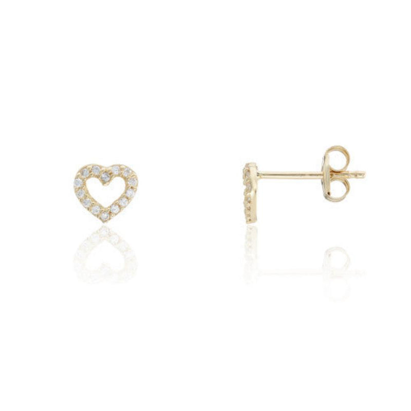 9ct Gold Cubic Zirconia Open Heart Stud Earrings