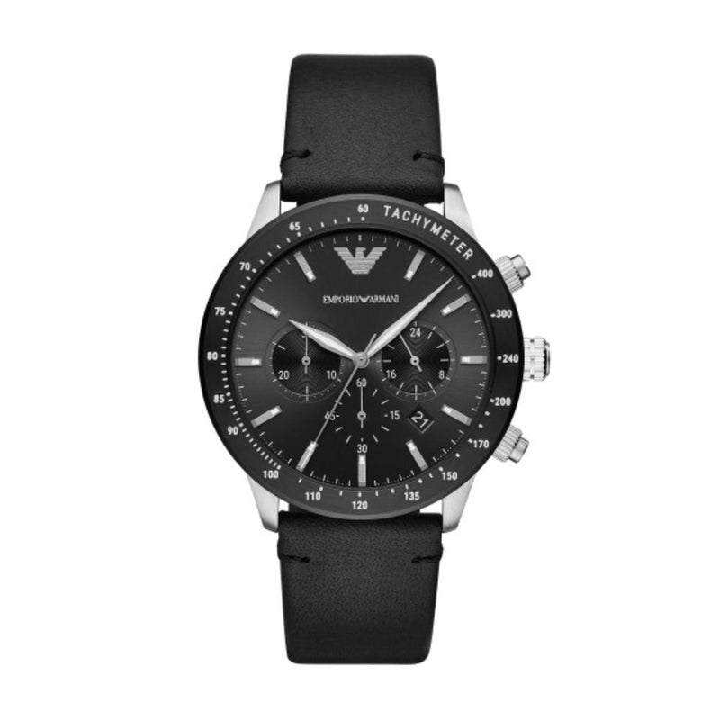 Emporio Armani Mario Qartz Black Leather Chrono 43mm Watch AR11243
