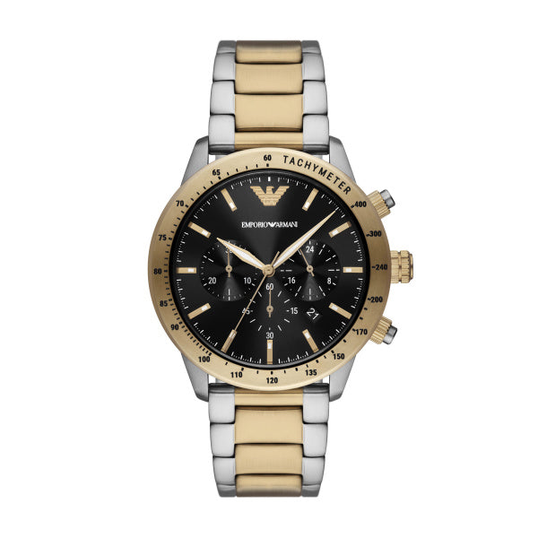 Emporio Armani Mario Quartz 2 Tone Steel Black Dial 43mm Mens Watch AR11521