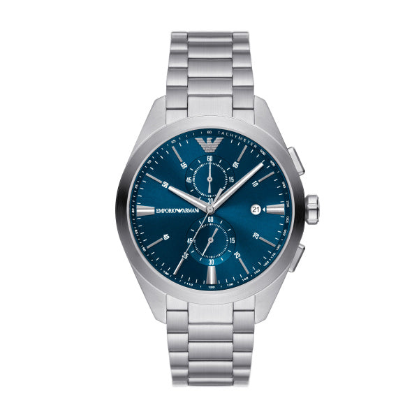 Emporio Armani Claudio Quartz Silver Steel Blue Dial 43mm Mens Watch AR11541