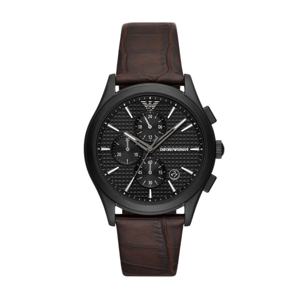 Emporio Armani Paolo Quartz Brown Leather Black Dial 42mm Mens Watch AR11549