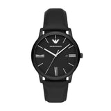 Emporio Armani Minimalist Quartz Black Dial Black Leather Strap 42mm Watch AR11573