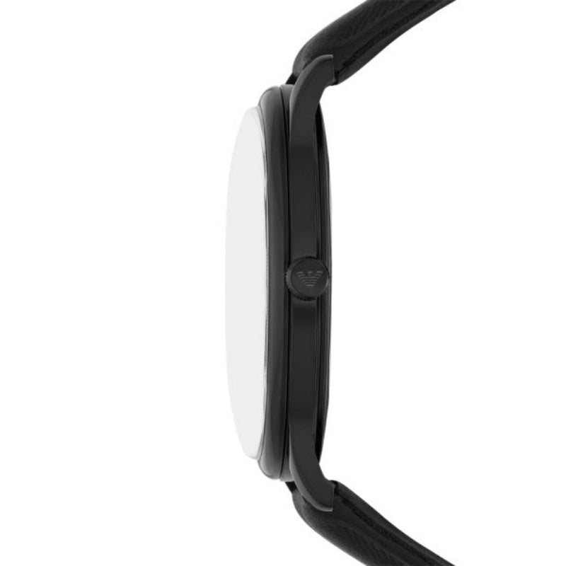 Emporio Armani Minimalist Quartz Black Dial Black Leather Strap 42mm Watch AR11573