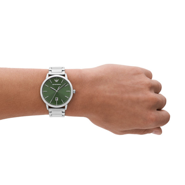 Emporio Armani Ruggero Green Dial Silver Steel 43mm Watch AR11575
