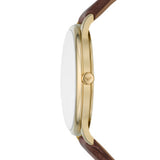 Emporio Armani Minimalist Quartz Beige Gold Dial Brown Leather Strap 42mm Watch AR11610