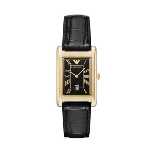 Emporio Armani Gino Gold Tone Steel Black Leather 38mm Watch AR11666