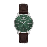 Emporio Armani Minimalist Quartz Green Dial Leather Strap 39mm Watch AR11672