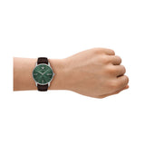 Emporio Armani Minimalist Quartz Green Dial Leather Strap 39mm Watch AR11672