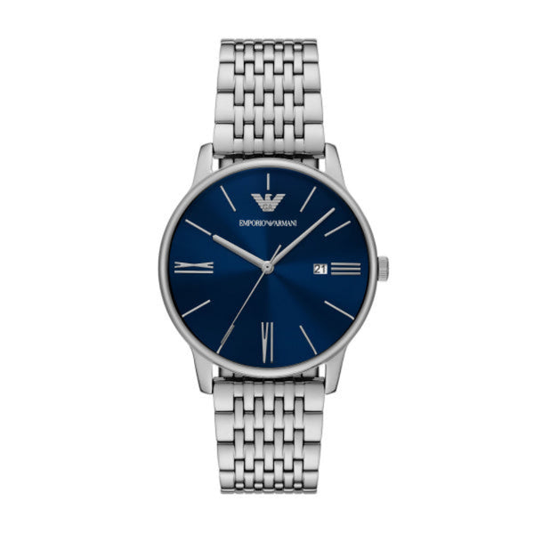 Emporio Armani Minimalist Quartz Silver Steelm Blue Dial 39mm Watch AR11674