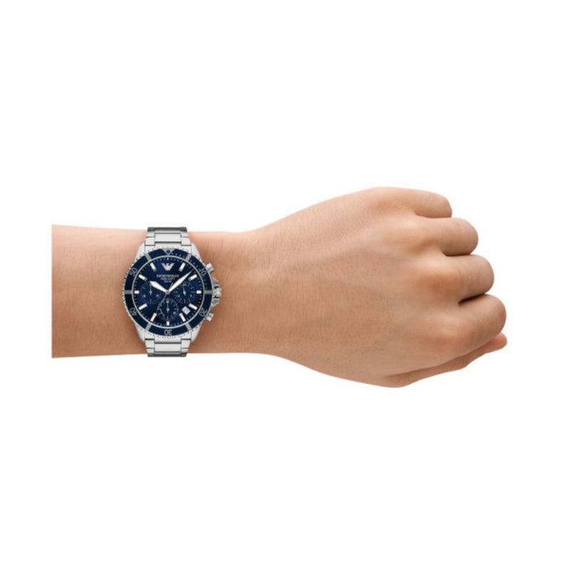 Emporio Armani World Explorer Solar Silver Steel Blue Dial 43mm Watch AR11681