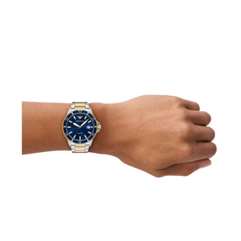Emporio Armani World Explorer Quartz Two Tone Steel Blue Dial 42mm Watch AR11682