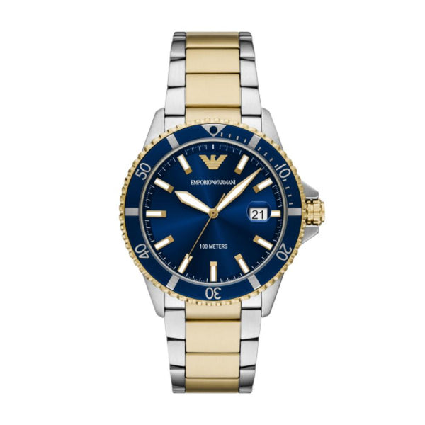 Emporio Armani World Explorer Quartz Two Tone Steel Blue Dial 42mm Watch AR11682