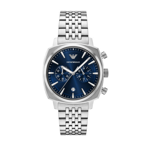 Emporio Armani Carlo Quartz Silver Steel Blue Dial 40mm Watch AR11688