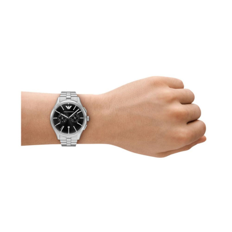 Emporio Armani Dario Quartz Silver Steel Black Dial 42mm Watch AR11691