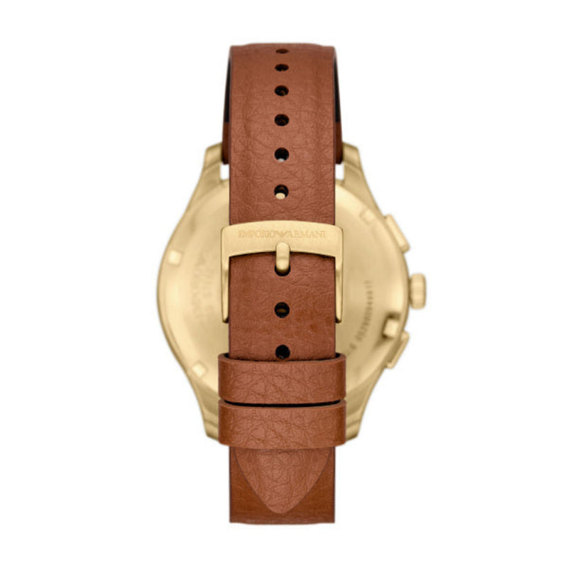 Emporio Armani Dario Quartz Gold Tone Steel Brown Leather Strap 42mm Watch AR11714
