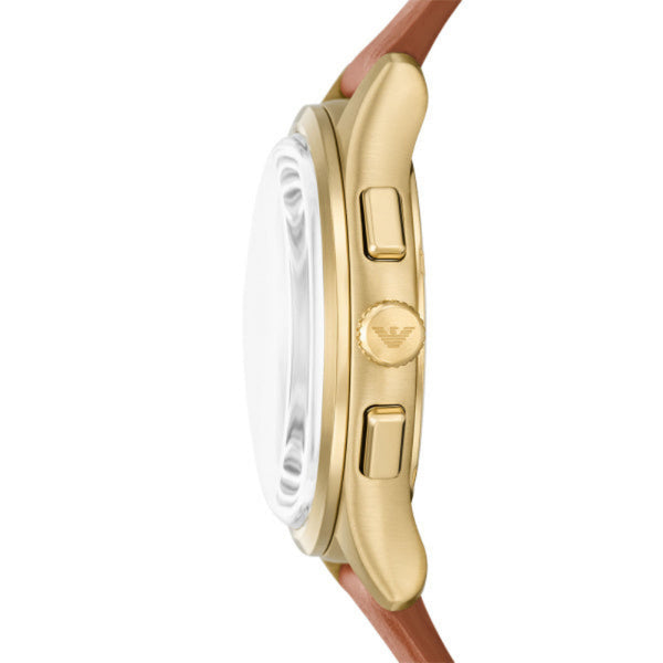 Emporio Armani Dario Quartz Gold Tone Steel Brown Leather Strap 42mm Watch AR11714