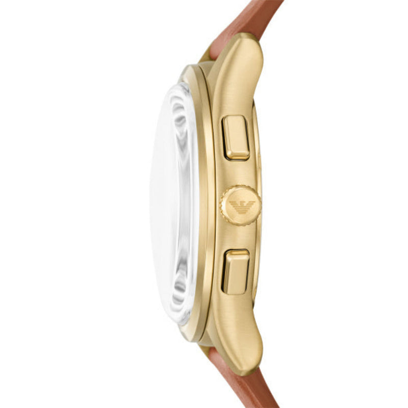 Emporio Armani Dario Quartz Gold Tone Steel Brown Leather Strap 42mm Watch AR11714