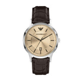Emporio Armani Archetipo Quartz Silver Dial Brown Leather Strap 43mm Watch AR11783