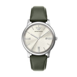 Emporio Armani Minimalist Quartz Cream Dial Green Leather Strap 39mm Watch AR11811