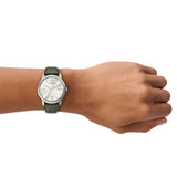 Emporio Armani Minimalist Quartz Cream Dial Green Leather Strap 39mm Watch AR11811