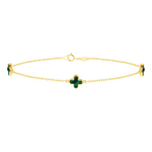 9ct Gold Three Malachite Petals Bracelet