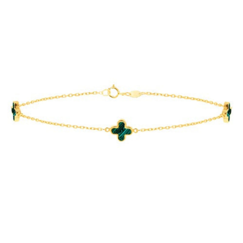 9ct Gold Three Malachite Petals Bracelet