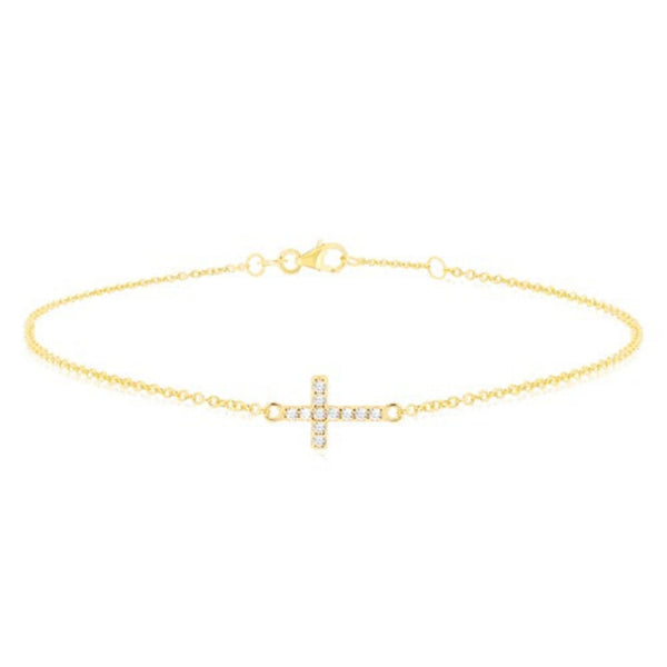 9ct Gold Cubic Zirconia Cross Bracelet