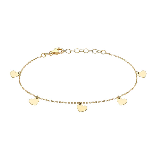 9ct Gold Five Hearts Bracelet