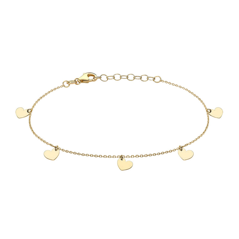 9ct Gold Five Hearts Bracelet