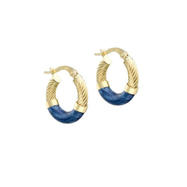9ct Gold Enamel Twist Tube Hoop Creole Earrings