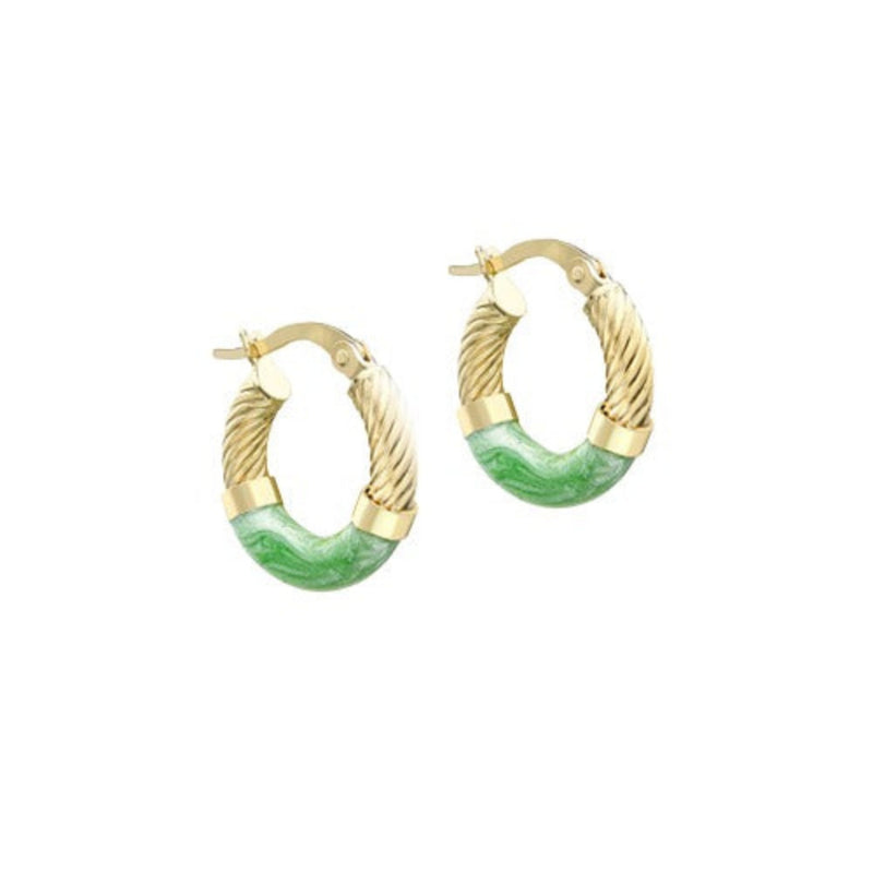 9ct Gold Enamel Twist Tube Hoop Creole Earrings