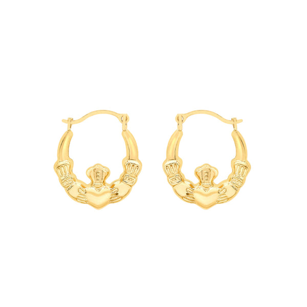 9ct Gold Claddagh Creole Hoop Earrings