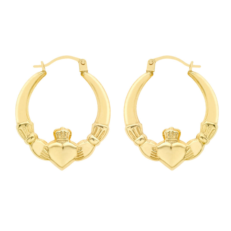 9ct Gold Claddagh Creole Hoop Earrings
