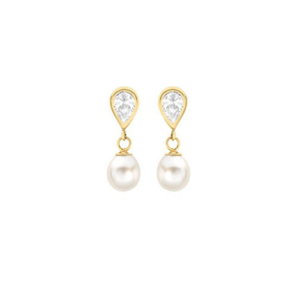 9ct Gold Cubic Zirconia and Pearl Drop Earrings