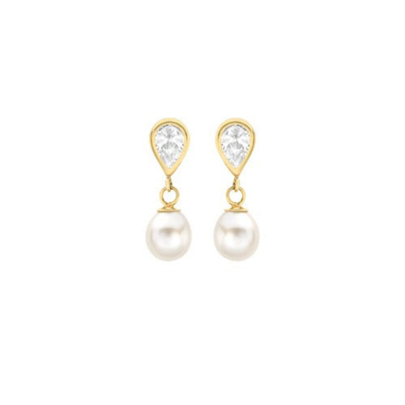 9ct Gold Cubic Zirconia and Pearl Drop Earrings