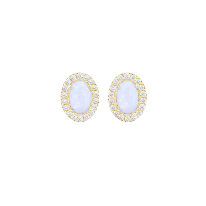 9ct Gold Oval Opal and Cubic Zirconia Stud Earrings
