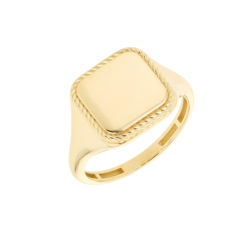9ct Gold Rope Edge Square Signet Ring