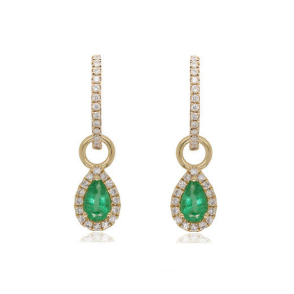 9ct Gold Diamond Hoop & Pear Emerald Drop Earrings