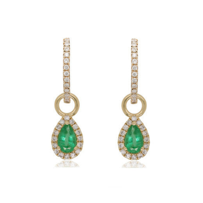 9ct Gold Diamond Hoop & Pear Emerald Drop Earrings