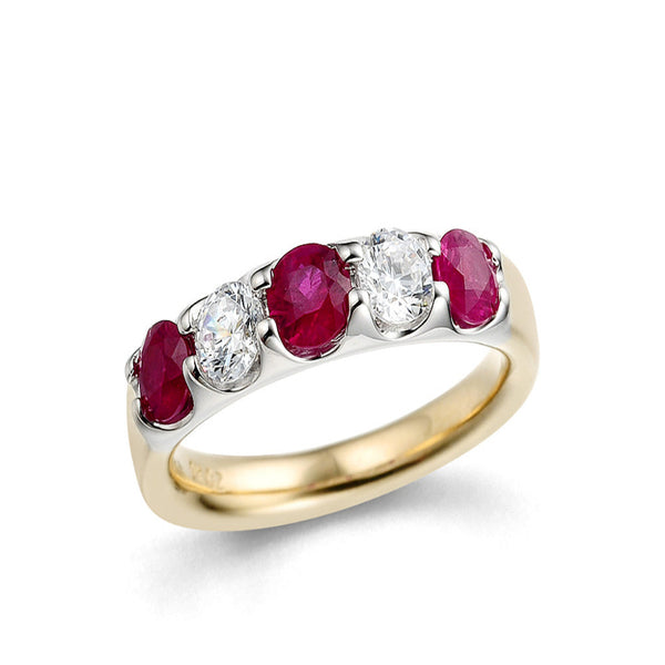 18ct Gold Diamond & Ruby Five Stone Ring