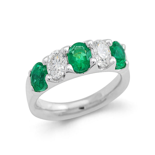 Platinum Diamond and Emerald Ring