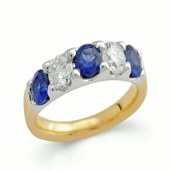 18ct Gold Diamond & Sapphire Five Stone Ring