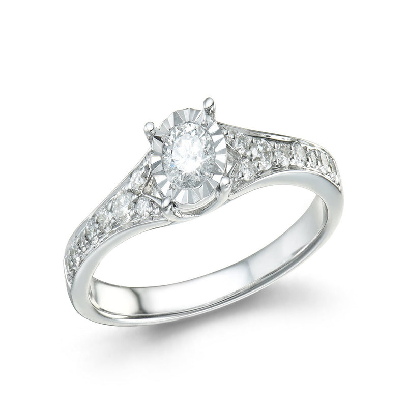 9ct White Gold Solitaire and Channel Band Diamond Ring
